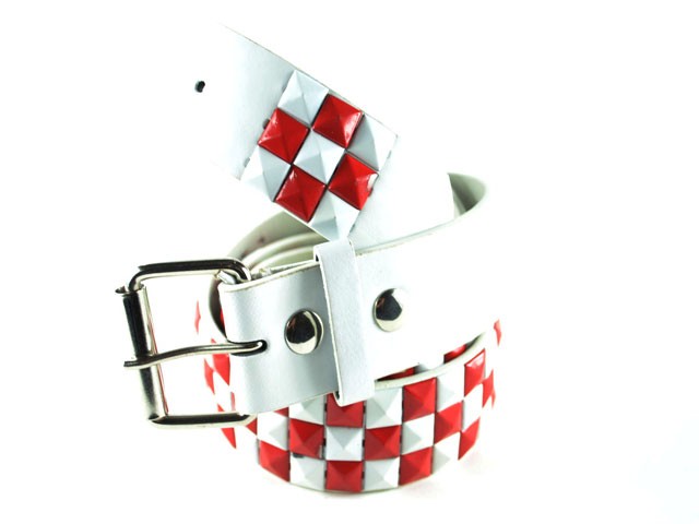 Wholesale Studded Belt Checkered White Red - Fun217