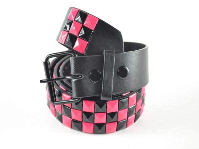 Wholesale Studded Belt Checkered Black Pink Studs - Fun219