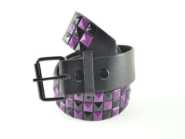Wholesale Studded Belt Checkered Black Purple - Fun220