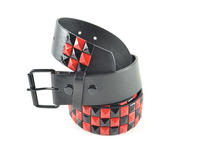 Wholesale Studded Belt Checkered Black Red - Fun221